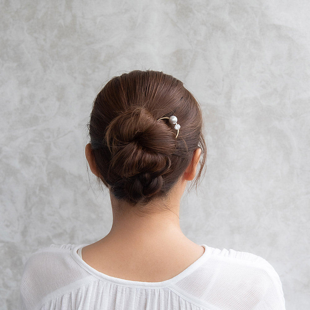 かんざし hair stick メタル キュービックジルコニア パール U字 カーブ ヘアコーム ヘアスティック