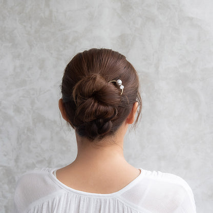 かんざし hair stick メタル キュービックジルコニア パール U字 カーブ ヘアコーム ヘアスティック