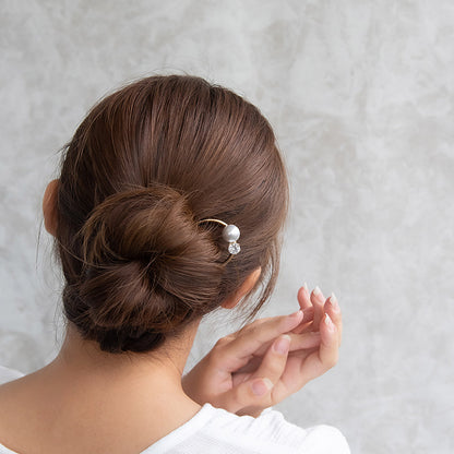 かんざし hair stick メタル キュービックジルコニア パール U字 カーブ ヘアコーム ヘアスティック