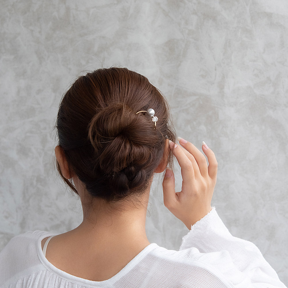 かんざし hair stick メタル キュービックジルコニア パール U字 カーブ ヘアコーム ヘアスティック