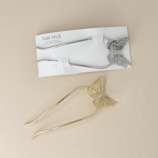 かんざし hair stick メタル 透かし バタフライ 蝶 U字 カーブ ヘアコーム ヘアスティック