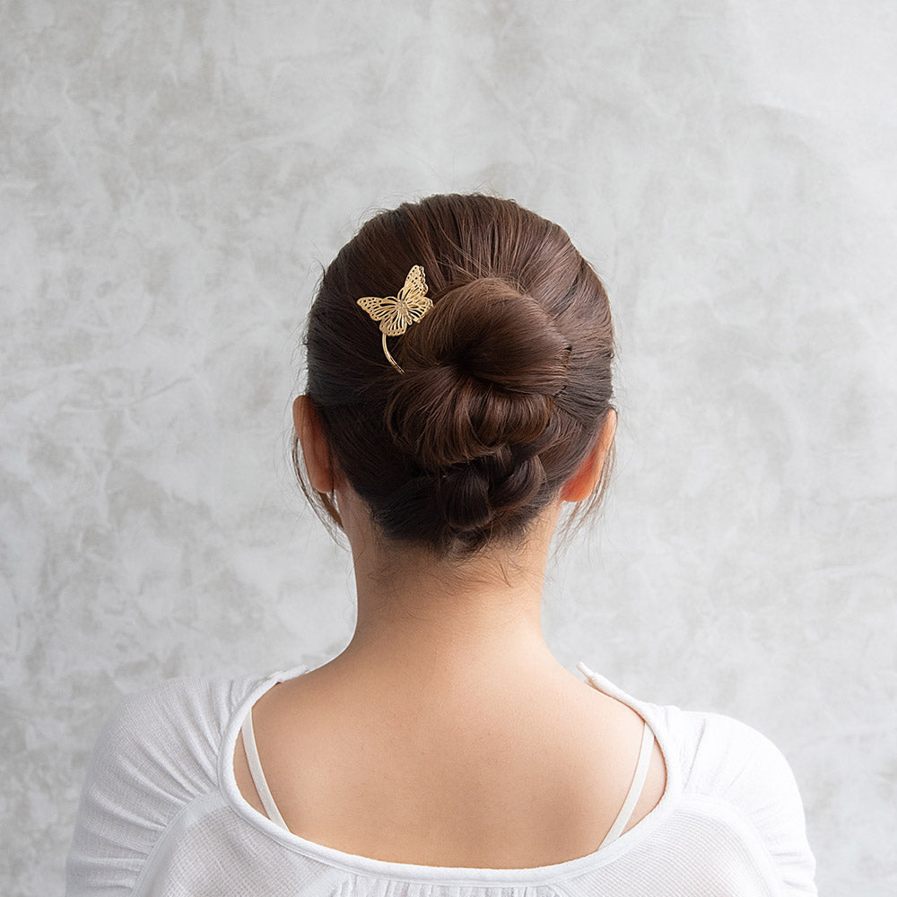 かんざし hair stick メタル 透かし バタフライ 蝶 U字 カーブ ヘアコーム ヘアスティック
