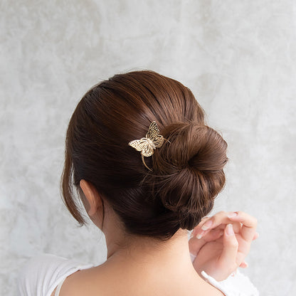 かんざし hair stick メタル 透かし バタフライ 蝶 U字 カーブ ヘアコーム ヘアスティック