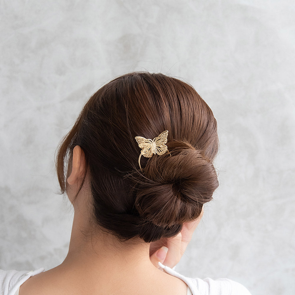 かんざし hair stick メタル 透かし バタフライ 蝶 U字 カーブ ヘアコーム ヘアスティック