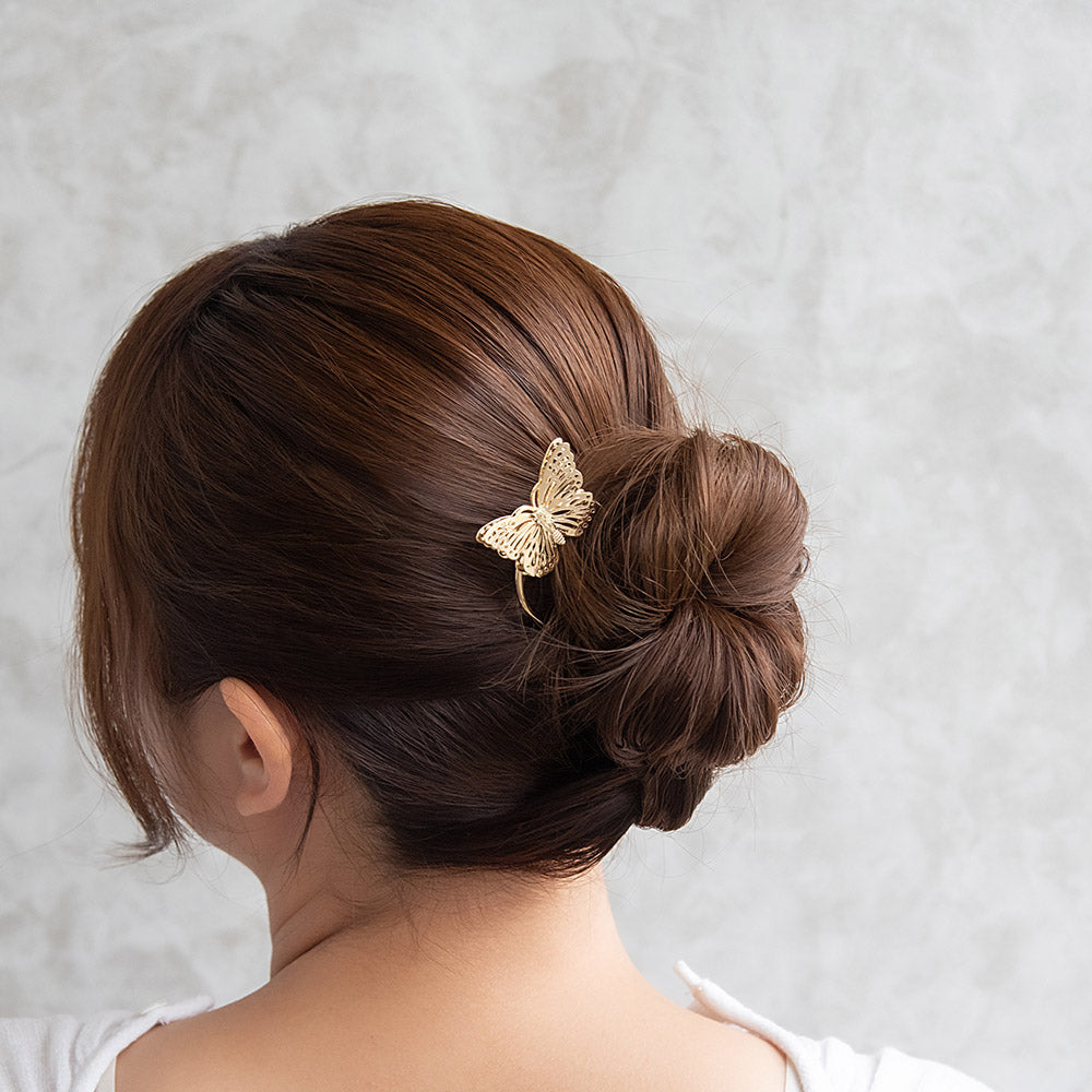 かんざし hair stick メタル 透かし バタフライ 蝶 U字 カーブ ヘアコーム ヘアスティック