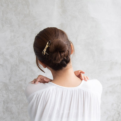 かんざし hair stick メタル ダブル リボン 梨地 U字 カーブ ヘアコーム ヘアスティック