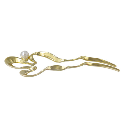 かんざし hair stick メタル ウェーブ ライン カーブ パール U字 ヘアスティック