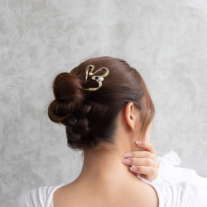 かんざし hair stick メタル ウェーブ ライン カーブ パール U字 ヘアスティック