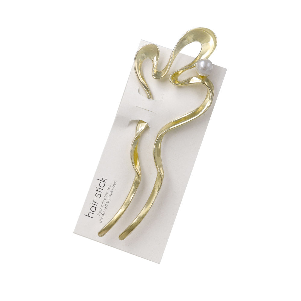 かんざし hair stick メタル ウェーブ ライン カーブ パール U字 ヘアスティック