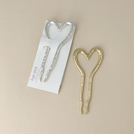 かんざし hair stick ニッケルフリー メタル マット ハート U字 ウェーブ ヘアコーム ヘアスティック