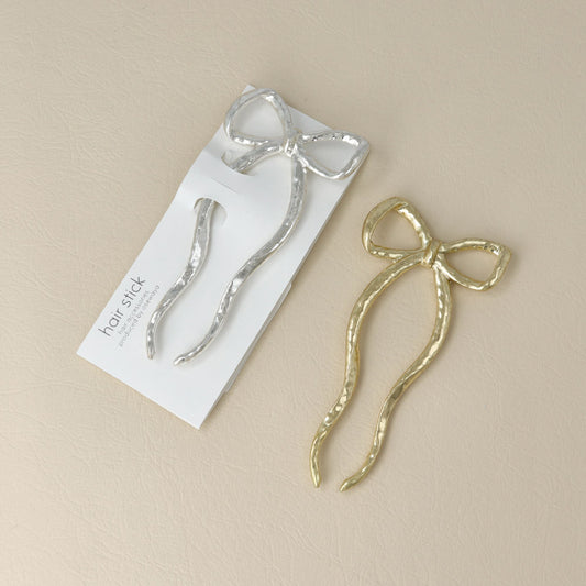 かんざし hair stick ニッケルフリー メタル マット リボン U字 ウェーブ ヘアコーム ヘアスティック