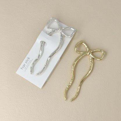 かんざし hair stick ニッケルフリー メタル マット リボン U字 ウェーブ ヘアコーム ヘアスティック