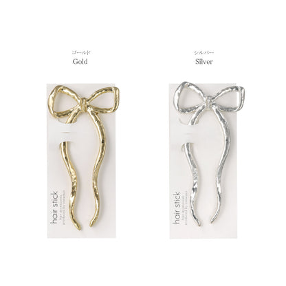 かんざし hair stick ニッケルフリー メタル マット リボン U字 ウェーブ ヘアコーム ヘアスティック