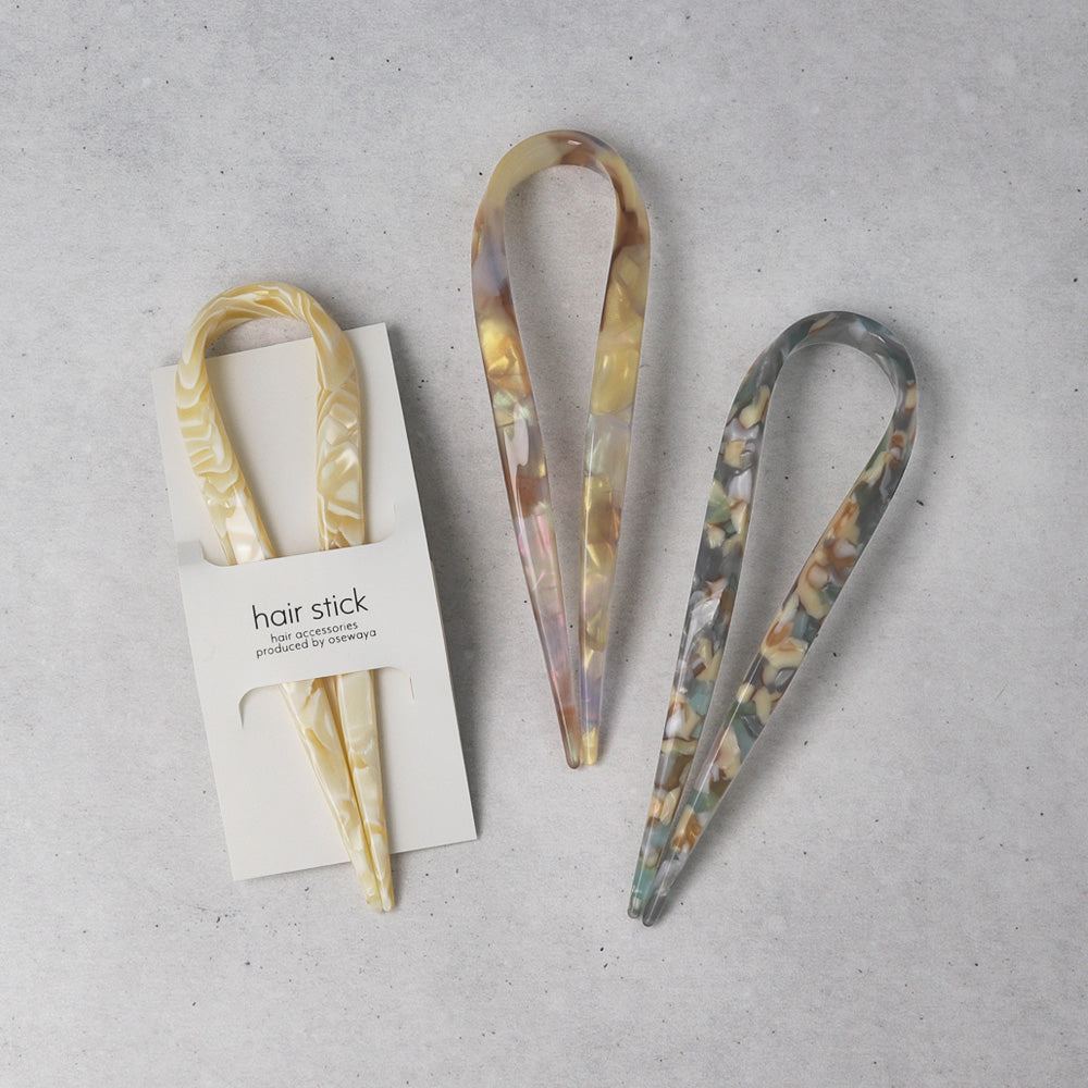 かんざし hair stick マーブル カラー リボン風 U字