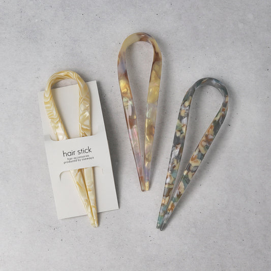かんざし hair stick マーブル カラー リボン風 U字
