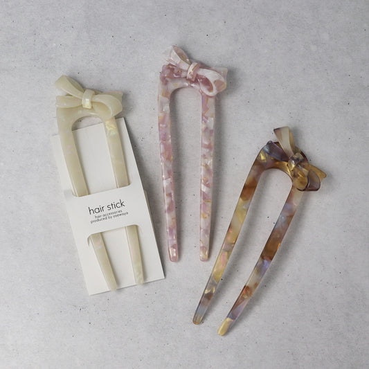 かんざし hair stick マーブル カラー 立体 リボン U字