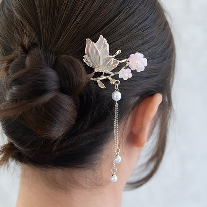 かんざし hair stick メタル フラワー バタフライ グラデーション ストーン パール チェーン 下がり 簪
