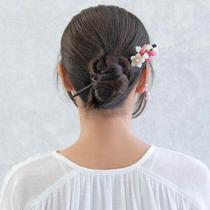 かんざし hair stick フラワー グラデーション パール チェーン 下がり ウッド