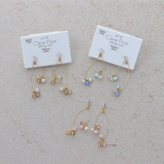 樹脂ピアス ニッケルフリー メタル ワイヤー カーブ ミニ カラー ストーン スタッドピアス