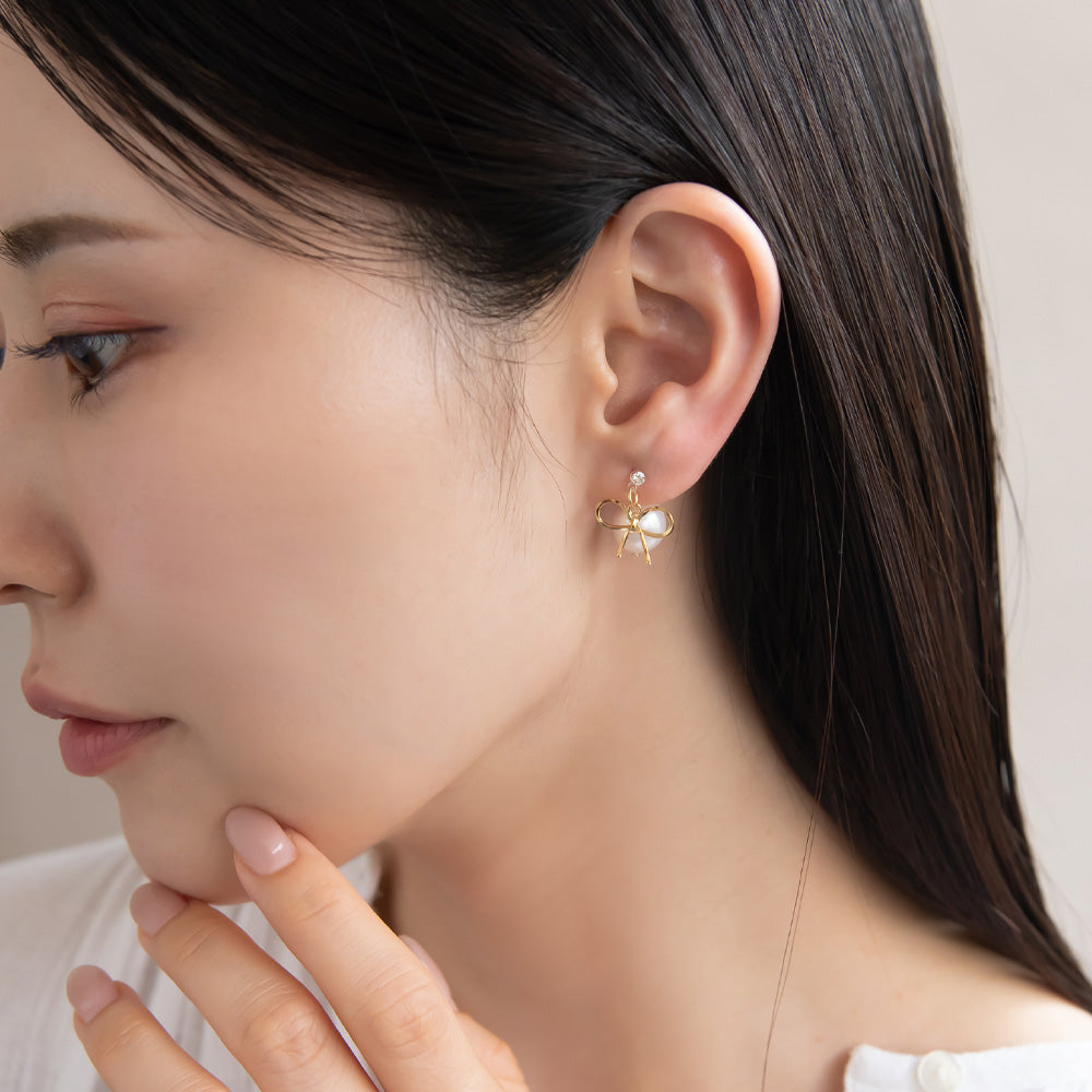 樹脂ピアス ニッケルフリー メタル プラパール リボン バックキャッチ スタッドピアス