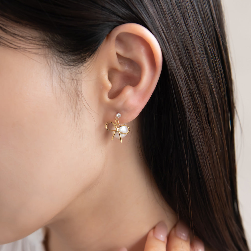 樹脂ピアス ニッケルフリー メタル プラパール リボン バックキャッチ スタッドピアス