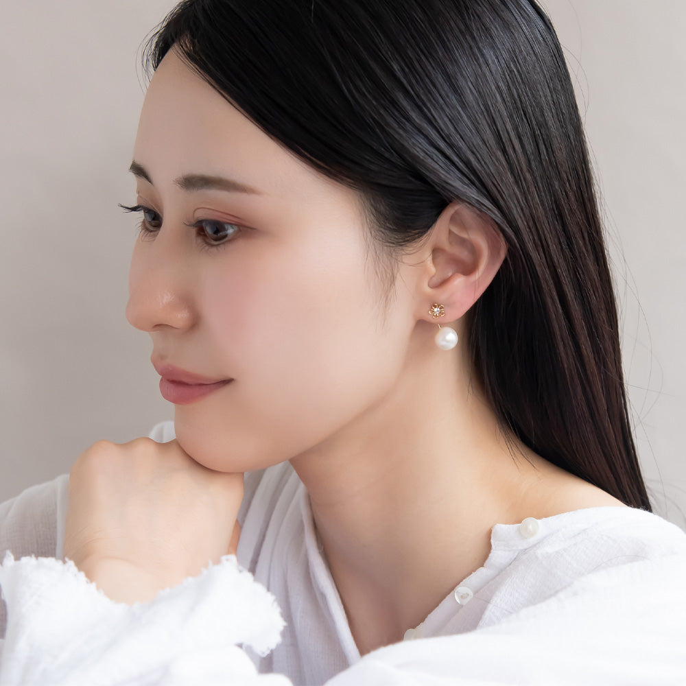 樹脂ピアス ニッケルフリー プラパール ガラス メタル フラワー 2way バックキャッチ スタッドピアス