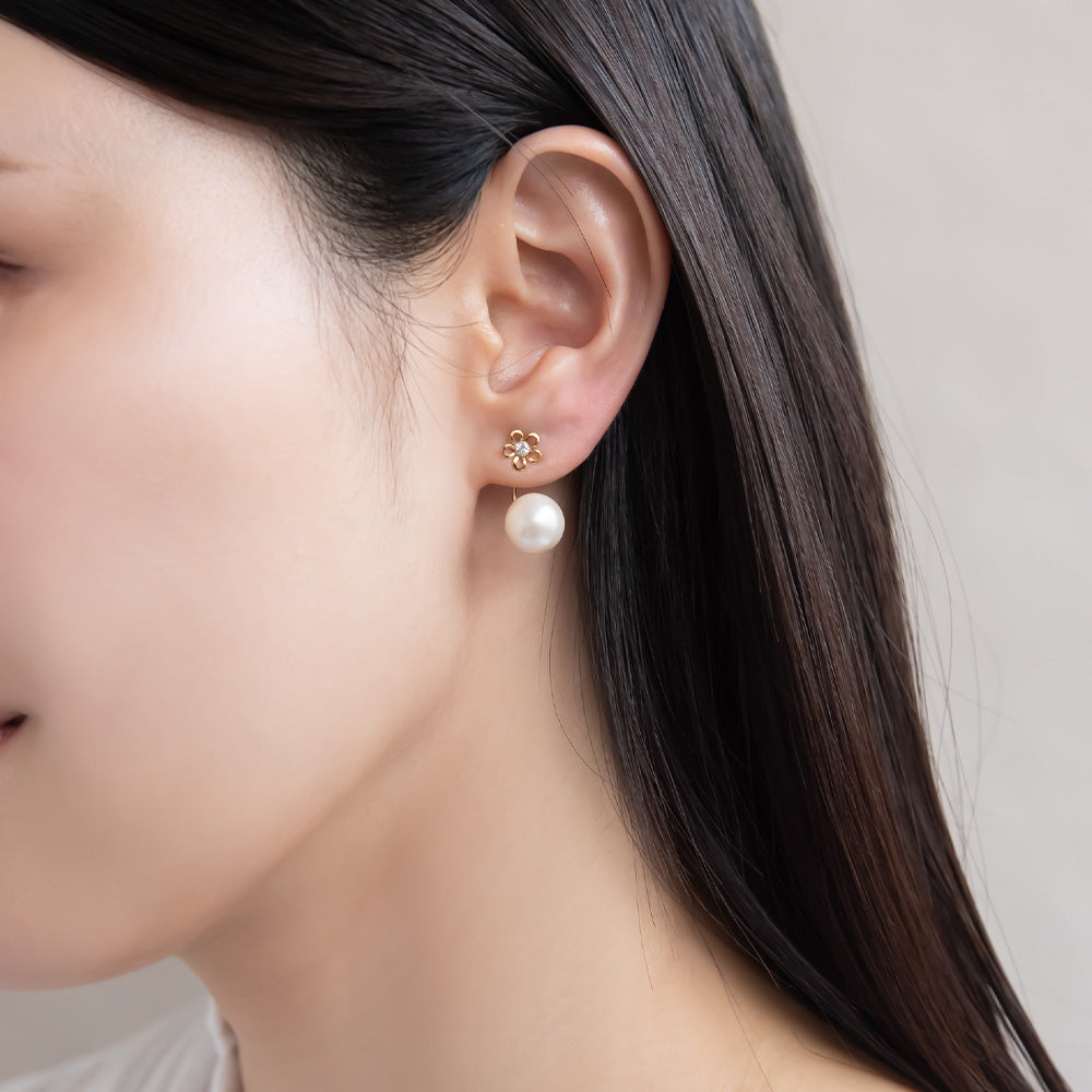 樹脂ピアス ニッケルフリー プラパール ガラス メタル フラワー 2way バックキャッチ スタッドピアス