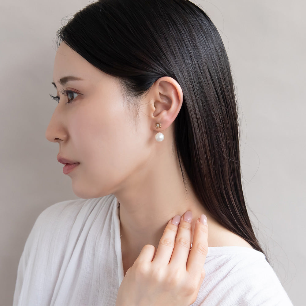 樹脂ピアス ニッケルフリー プラパール ガラス メタル フラワー 2way バックキャッチ スタッドピアス