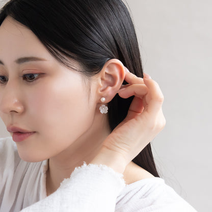 樹脂ピアス ニッケルフリー プラパール ガラス メタル フラワー 2way バックキャッチ スタッドピアス