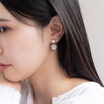 樹脂ピアス ニッケルフリー プラパール ガラス メタル フラワー 2way バックキャッチ スタッドピアス