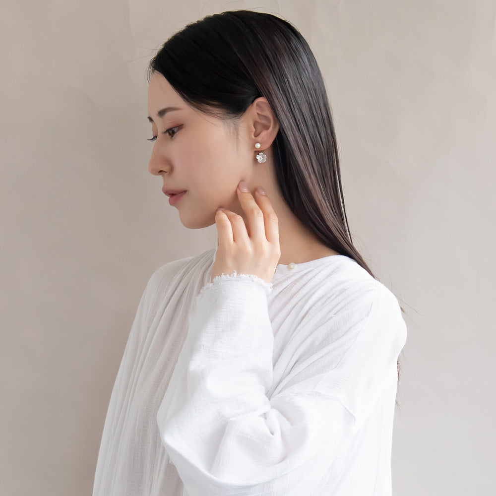 樹脂ピアス ニッケルフリー プラパール ガラス メタル フラワー 2way バックキャッチ スタッドピアス