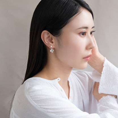 樹脂ピアス ニッケルフリー プラパール ガラス メタル フラワー 2way バックキャッチ スタッドピアス