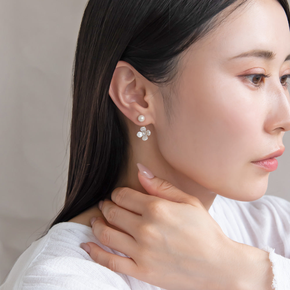 樹脂ピアス ニッケルフリー プラパール ガラス メタル フラワー 2way バックキャッチ スタッドピアス