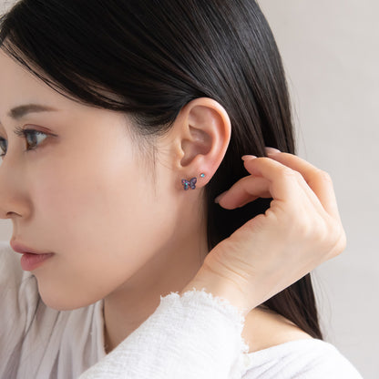 樹脂ピアス ニッケルフリー バタフライ ラメ 4個セット スタッドピアス