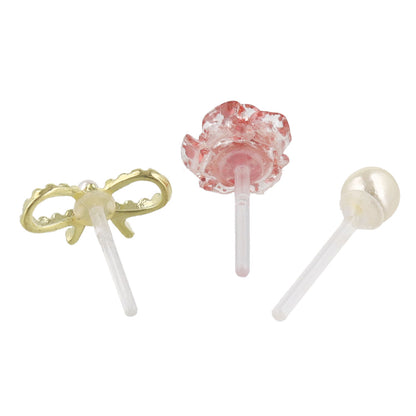 樹脂ピアス ニッケルフリー スケルトン 薔薇 リボン パール 6個セット スタッドピアス