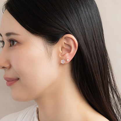 樹脂ピアス ニッケルフリー スケルトン 薔薇 リボン パール 6個セット スタッドピアス