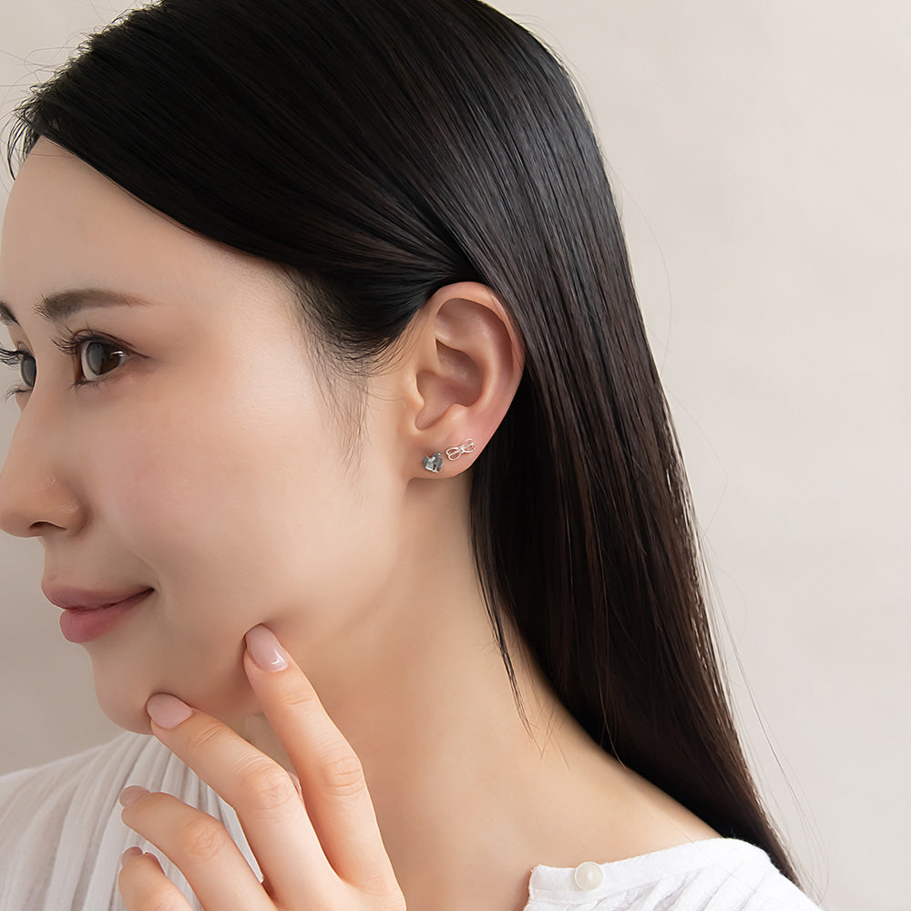 樹脂ピアス ニッケルフリー リボン ハート 6個セット スタッドピアス