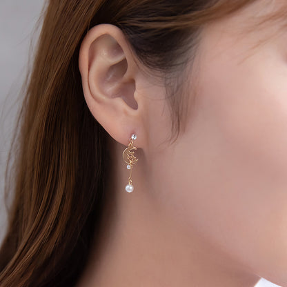 樹脂ピアス ニッケルフリー ネコと月 スタッドピアス