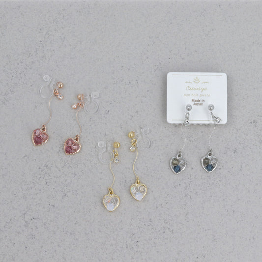ノンホールピアス ニッケルフリー メタル ストーン ワイヤー ウェーブ ハート ビーズ クリア カラー イヤリング 樹脂タイプ