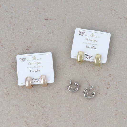 ノンホールピアス ニッケルフリー メタル ミニ ワイド カーブ ライン フープ イヤリング ループフィット