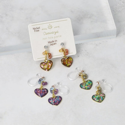 ノンホールピアス ニッケルフリー ハート ビーズ ラメ カラフル イヤリング 樹脂タイプ