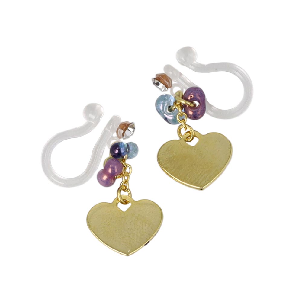 ノンホールピアス ニッケルフリー ハート ビーズ ラメ カラフル イヤリング 樹脂タイプ