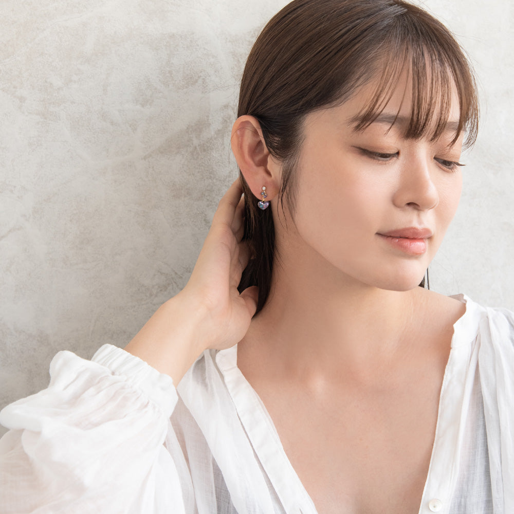 ノンホールピアス ニッケルフリー ハート ビーズ ラメ カラフル イヤリング 樹脂タイプ