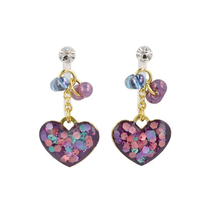 ノンホールピアス ニッケルフリー ハート ビーズ ラメ カラフル イヤリング 樹脂タイプ