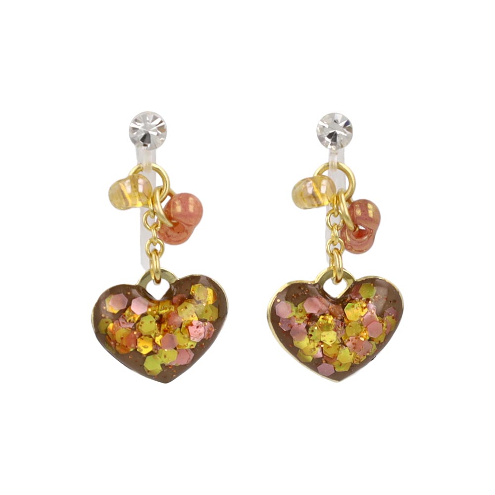 ノンホールピアス ニッケルフリー ハート ビーズ ラメ カラフル イヤリング 樹脂タイプ