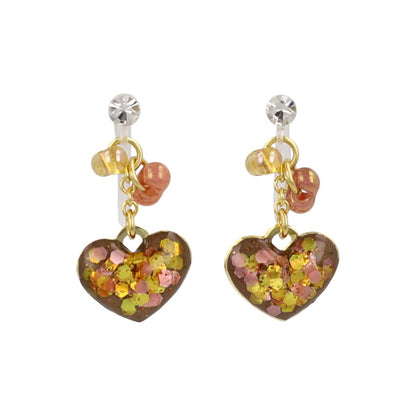 ノンホールピアス ニッケルフリー ハート ビーズ ラメ カラフル イヤリング 樹脂タイプ