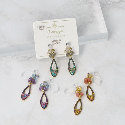 ノンホールピアス ニッケルフリー ドロップ ビーズ ラメ カラフル イヤリング 樹脂タイプ