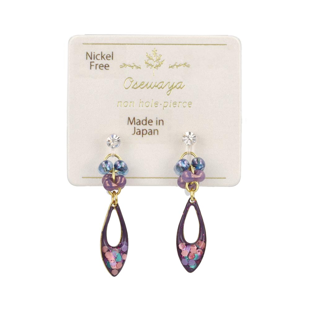 ノンホールピアス ニッケルフリー ドロップ ビーズ ラメ カラフル イヤリング 樹脂タイプ
