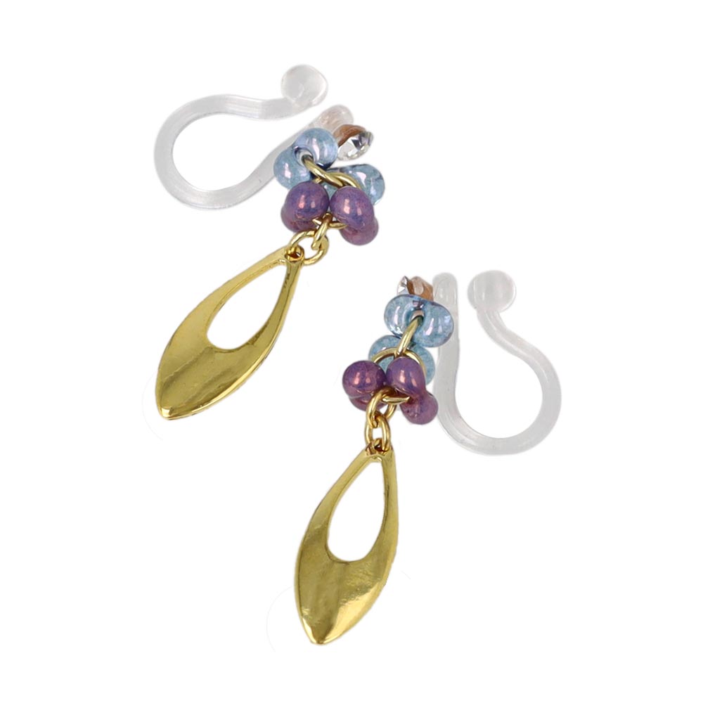 ノンホールピアス ニッケルフリー ドロップ ビーズ ラメ カラフル イヤリング 樹脂タイプ