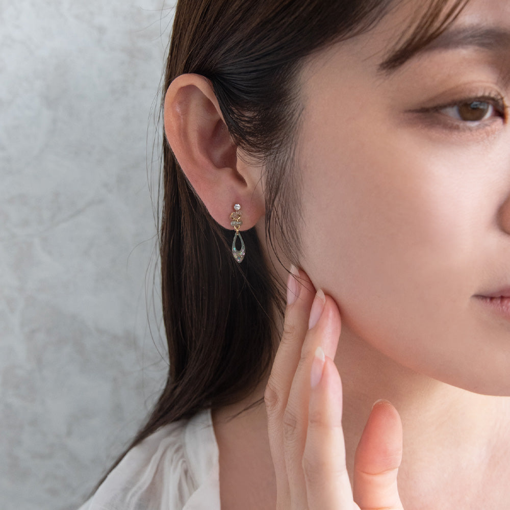 ノンホールピアス ニッケルフリー ドロップ ビーズ ラメ カラフル イヤリング 樹脂タイプ